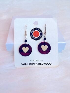 Joseph Reed California Redwood Heart Drop Earrings - Brown & Cream